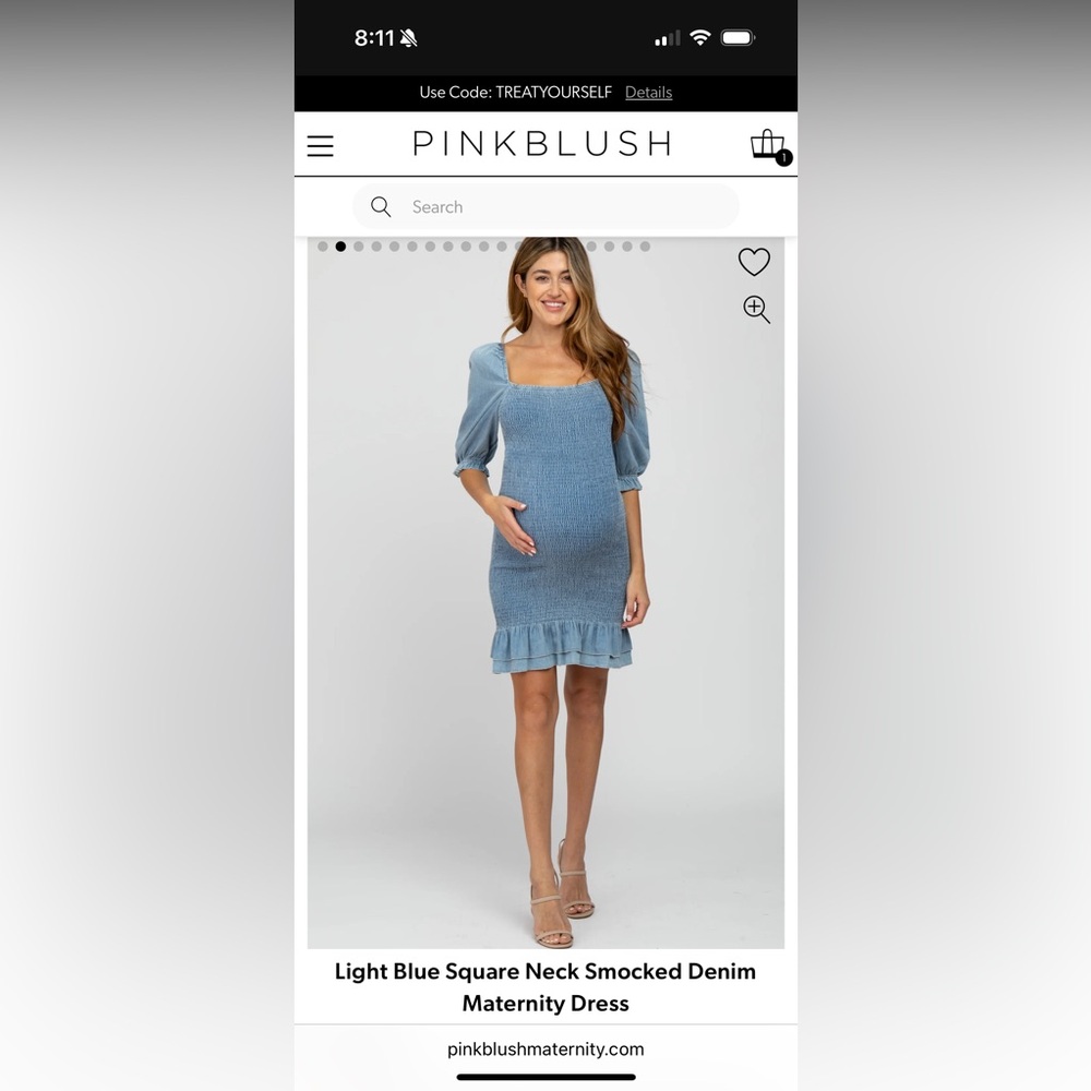 Pink blush Light Blue Square Neck Smocked Denim Maternity Dress